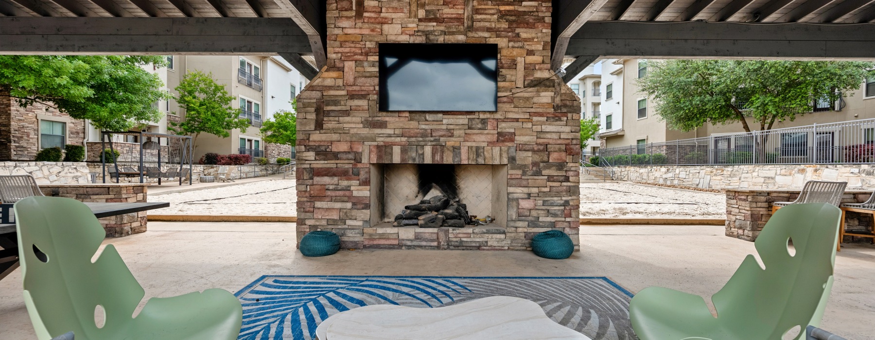 outdoor courtyard with decor and seating